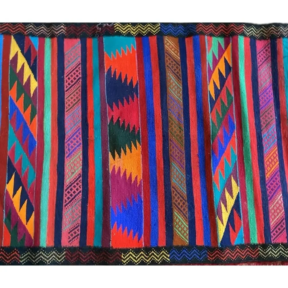 Vintage Turkish Kilim Rug 35x49 Wool Hand Woven Tribal Boho Accent Rug Striped